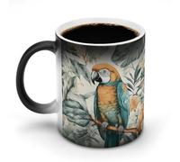 Tazza da caffè con uccelli nella giungla, sensibile al calore, in ceramica, cambia colore, tazza da caffè personalizzata, regalo unico per familiari, amici, compleanno anniversario