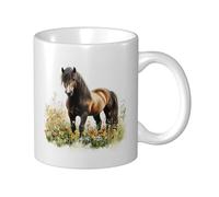Tazza da caffè da 11 once con cavalli tra i fiori, design vivace e bello, tazze da caffè in ceramica per donne e uomini, opera d'arte con ciondolo per gli amanti degli animali, regalo di compleanno, c