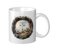 Tazza da caffè da 11 once con croce e fiori nella grotta, design unico e bellissimo, regalo di compleanno, per donne, uomini e mamma, papà, amici, scelta eccellente per ogni occasione, adatta al micro