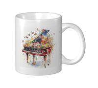Tazza da caffè da 11 once con fiori e pianoforte, tazze da caffè in porcellana bianca, design unico e bellissimo, per studio, ufficio, arredamento per camera da letto, ideale come regalo per il tuo mi