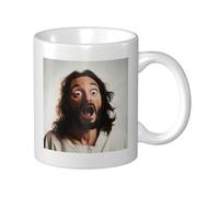 Tazza da caffè da 11 once con Gesù Cristo che fa facce buffe, tazze da tè in porcellana, tazza da caffè divertente da ufficio, scelta eccellente per ogni occasione, adatta al microonde e alla lavastov