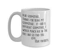 Tazza da caffè da donna in ceramica bianca con scritta "Godmother" (lingua italiana non garantita) da Godchild Funny Dear Godmother Proposal Punch in the Face from Your Favorite 11 o 425 g
