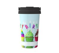 Tazza da caffè da viaggio casual colorata con stampa di cupcake di buon compleanno per caffè caldo e freddo in acciaio inox per casa ufficio viaggi