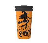 Tazza da caffè da viaggio casual con stampa di strega di Halloween per caffè caldo freddo in acciaio inox per casa ufficio viaggi