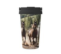 Tazza da caffè da viaggio casual con stampa di tre cavalli che corrono per caffè caldo e freddo, in acciaio inox, per casa, ufficio, viaggio