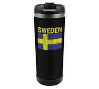 Tazza da caffè da viaggio con bandiera della Svezia, con coperchio, in acciaio inox, idea regalo per donne e uomini, 350 ml