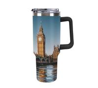Tazza da caffè da viaggio con Big Ben e Houses of Parliament Riverside, in acciaio inox, riutilizzabile, durevole, con manico e cannuccia, resistente alle perdite, tazza termica portatile, regalo per