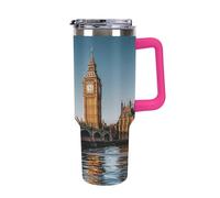 Tazza da caffè da viaggio con Big Ben e Houses of Parliament Riverside, in acciaio inox, riutilizzabile, durevole, con manico e cannuccia, resistente alle perdite, tazza termica portatile, regalo per