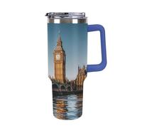 Tazza da caffè da viaggio con Big Ben e Houses of Parliament Riverside, in acciaio inox, riutilizzabile, durevole, con manico e cannuccia, resistente alle perdite, tazza termica portatile, regalo per