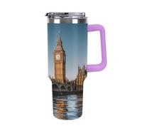 Tazza da caffè da viaggio con Big Ben e Houses of Parliament Riverside, in acciaio inox, riutilizzabile, durevole, con manico e cannuccia, resistente alle perdite, tazza termica portatile, regalo per