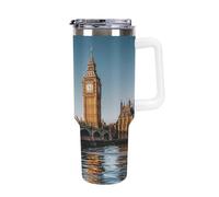 Tazza da caffè da viaggio con Big Ben e Houses of Parliament Riverside, in acciaio inox, riutilizzabile, durevole, con manico e cannuccia, resistente alle perdite, tazza termica portatile, regalo per