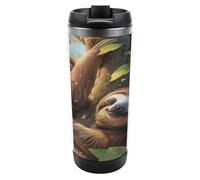 Tazza da caffè da viaggio con bradipi appesi a un albero con coperchio isolato in acciaio inox, regalo per donne e uomini, 350 ml