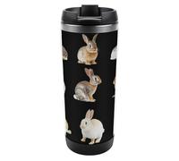 Tazza da caffè da viaggio con coniglietti carini con coperchio, isolante, in acciaio inox, regalo per donne e uomini, 350 ml
