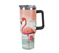 Tazza da caffè da viaggio con due fenicotteri rossi, 1,18 l, con manico e coperchio con cannuccia, a prova di perdite, grande capacità, mantiene freddo o caldo per palestra, viaggi e sport