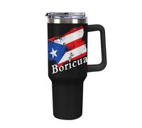 Tazza da caffè da viaggio con manico, grande capacità, bandiera di Puertos, da 40 once, stile vintage, nera