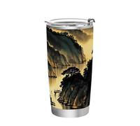 Tazza da caffè da viaggio in acciaio inossidabile con paesaggio cinese nero oro resistente alle perdite tazze da viaggio isolate per caldo per scuola, sport, asilo nido, campeggio e altro bicchiere