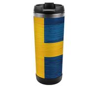 Tazza da caffè da viaggio in legno con bandiera della Svezia, con coperchio, in acciaio inox, idea regalo per donne e uomini, 350 ml
