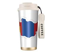 Tazza da caffè da viaggio isolata con stampa della bandiera della Mongolia, con coperchio, a prova di perdite, per bevande calde e fredde