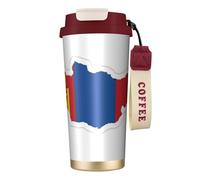 Tazza da caffè da viaggio isolata con stampa della bandiera della Mongolia, con coperchio, a prova di perdite, per bevande calde e fredde