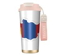 Tazza da caffè da viaggio isolata con stampa della bandiera della Mongolia, con coperchio, a prova di perdite, per bevande calde e fredde
