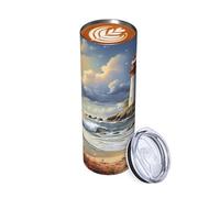 Tazza da caffè da viaggio Sea Lighthouse Sandbeach da 20 once, isolata in acciaio inossidabile a doppia parete, per bevande calde e fredde, riutilizzabile, tazza da tè freddo, regalo per donne e uom