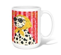Tazza da caffè dalmata in ceramica, allegra e fantasiosa, con sciarpa estiva, per ufficio, con manico, ideale per amicizia, famiglia, colleghi, insegnanti, personale innamorato, 425,2 g