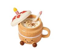 Tazza da caffè Dee in ceramica, 400 ml, con coperchio e cucchiaio, bella tazza estetica a forma di pastello, per donna, bevande fredde e calde, acqua, latte, tè, Natale, compleanno,
