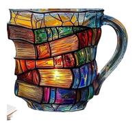 Tazza da caffè dipinta 2025 500 ml 3D libri dipinti tazza da caffè resi design unico biblioteca tazze da caffè libri tazza impilabile carina (D)