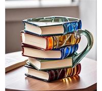 Tazza da caffè dipinta 2025 500 ml 3D libri dipinti tazza da caffè resi design unico biblioteca tazze da caffè libri tazza impilabile carina (B)
