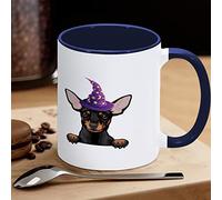 Tazza da caffè divertente con cane strega di Halloween, tazza da caffè in ceramica nera con chuhuahua, regalo per bambini, uomini, donne, compleanno, 325 ml