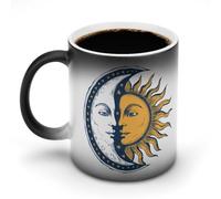Tazza da caffè divertente con sole e luna, in ceramica, cambia colore, sensibile al calore, con manico, 325 ml