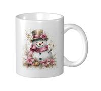 Tazza da caffè divertente da 11 once con fiori rosa e pupazzo di neve, opera d'arte divertente per adulti, design unico e bellissimo, stile vintage, può essere bevuta calda e fredda a lungo, cucina di