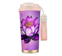 Tazza da caffè doppia in acciaio inox 316 viola, tazza da viaggio isolata con cannuccia, portatile