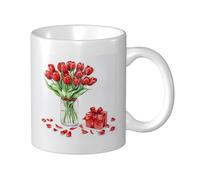 Tazza da caffè e tè da 11 once con ano rosso e, tazze da caffè in ceramica per donne e uomini, design vivace e bello, opera d'arte con ciondolo per gli amanti dei fiori, ideale per il tuo miglior