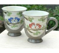 Tazza Da Caffè E Tè Kyo Kiyomizu Yaki Ware Giappone Gufo Blu Rosa Fatta A Mano