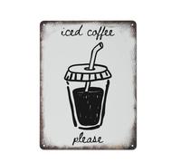 Tazza da caffè freddo con cannuccia, poster moderno e semplice, idee per l'angolo della caffeina, targa in metallo, decorazione da parete in alluminio, giardino, ristorante, soggiorno, camera da let