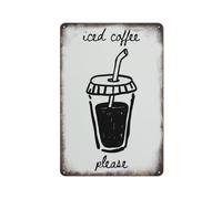 Tazza da caffè freddo con cannuccia, poster moderno e semplice, idee per l'angolo della caffeina, targa in metallo, decorazione da parete in alluminio, giardino, ristorante, soggiorno, camera da let