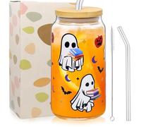 Tazza da caffè gelato per Halloween, con cannucce, zucca, pistrello, fantasma, stampa da 500 ml, bicchieri alti per caffè, latte, regalo spaventoso per donne e uomini (B)