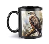 Tazza da caffè grande con manico in ceramica ad acquerello di falco seduto sull'albero, stile unico per qualsiasi cucina, personalizzabile, divertente tazza da latte, ideale per tè, cioccolata calda
