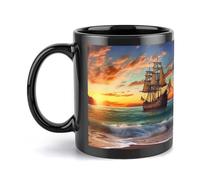 Tazza da caffè grande con manico in ceramica con nave pirata al tramonto, stile unico per qualsiasi cucina, personalizzabile, divertente, ideale per tè, cioccolata calda, per uomini e donne, ufficio