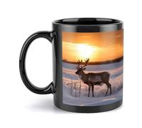 Tazza da caffè grande in porcellana con cervo sul campo di neve all'alba Tazze da caffè in ceramica grande tazza da caffè con manico divertente tazza da tè per ufficio e casa tazze da caffè uniche