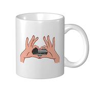 Tazza Da Caffè Holding A Heart United States Thin Camo Line Flag Latte Mug Donne Uomini Tazza De Cerámica, Per Colazione, Fidanziati, Merenda, 330ml