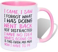 Tazza da caffè I Came I Saw I Forgot, regali divertenti per compleanno e Natale, tazze da caffè per mamma e papà, regalo di coppia per anniversario, tazza da caffè con citazioni divertenti (Rosa)