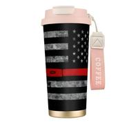 Tazza da caffè in acciaio con stampa bandiera rossa con ascia da pompiere, thermos da caffè all'aperto, tazza da campeggio con coperchio a prova di perdite, tazze portatili per mantenere caldo