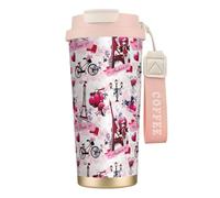 Tazza da caffè in acciaio con stampa della Torre Eiffel di Parigi, thermos da caffè all'aperto, tazza da campeggio con coperchio a prova di perdite, tazze portatili per mantenere caldo/ghiaccio