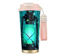 Tazza da caffè in acciaio con stampa di lucciole e lanterne, thermos per caffè all'aperto, tazza da campeggio con coperchio a prova di perdite, tazze portatili per mantenere caldo/ghiaccio