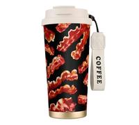 Tazza da caffè in acciaio con stampa motivo bacon, thermos per caffè all'aperto, tazza da campeggio con coperchio a prova di perdite, tazze portatili per mantenere caldo/ghiaccio