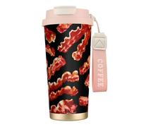 Tazza da caffè in acciaio con stampa motivo bacon, thermos per caffè all'aperto, tazza da campeggio con coperchio a prova di perdite, tazze portatili per mantenere caldo/ghiaccio