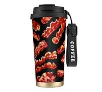 Tazza da caffè in acciaio con stampa motivo bacon, thermos per caffè all'aperto, tazza da campeggio con coperchio a prova di perdite, tazze portatili per mantenere caldo/ghiaccio