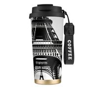 Tazza da caffè in acciaio con stampa Torre Eiffel nera Parigi, thermos da caffè all'aperto, tazza da campeggio con coperchio a prova di perdite, tazze portatili per mantenere caldo/ghiaccio